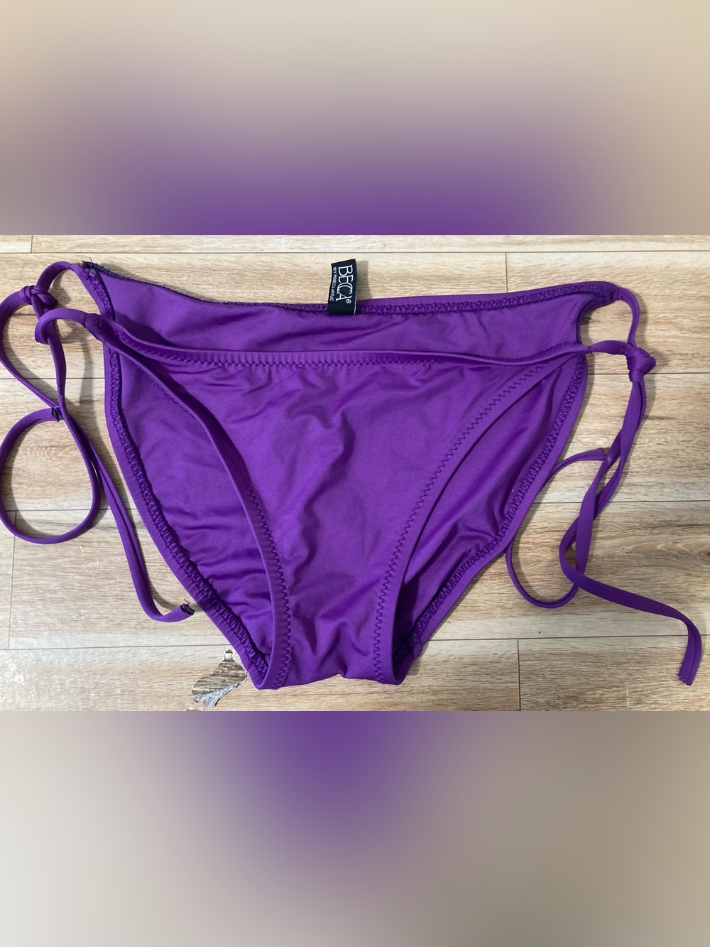 BECCA by Rebecca Virtue Purple Side Tie Bikini Bottom L